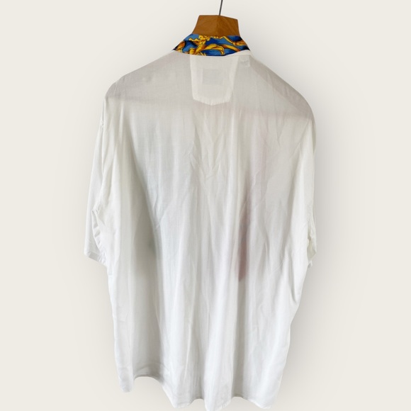 Vintage Hom La Mode Des Gagneurs Tie Print Shirt Size M 46” White Multi Quirky - Picture 2 of 10